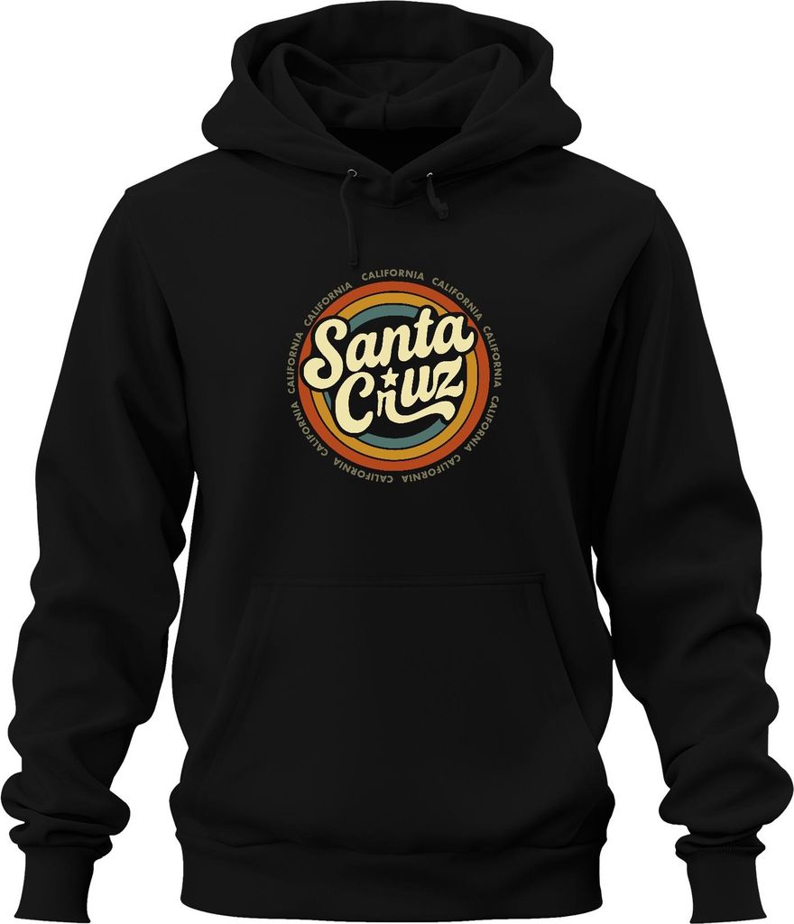 Santa Cruz Kalifornien Retro Vintage Surfen Strand Wellen Sommer Uni Hoodie Kapuzenpullover, Schwarz, XL