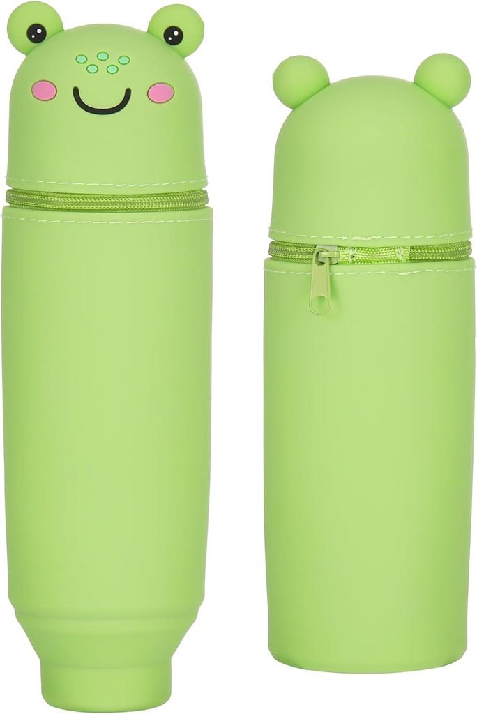 Federmäppchen Frosch aus weichem Silikon – Süßes Etui für die Schule – Studenten – Grün – Frosch-Design – 2-in-1 Federmäppchen und ...