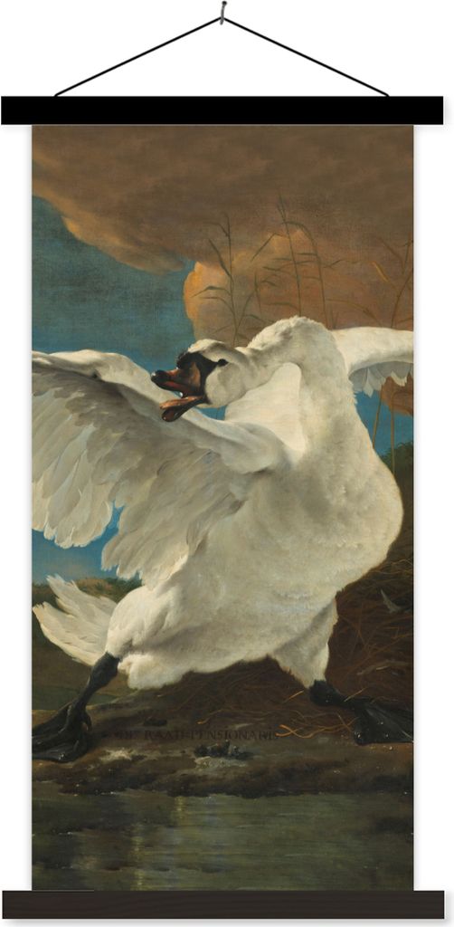 MuchoWow Textilposter Der bedrohte Schwan - Gemälde von Jan Asselijn 60x120 cm mit schwarzem Rahmen - Magnete