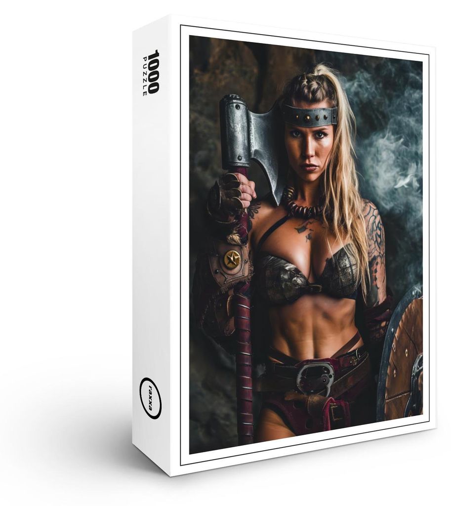 raxxa Premium-Puzzle "Fierce Viking Shieldmaiden With Axe And Battle Shield", 1000 Teile