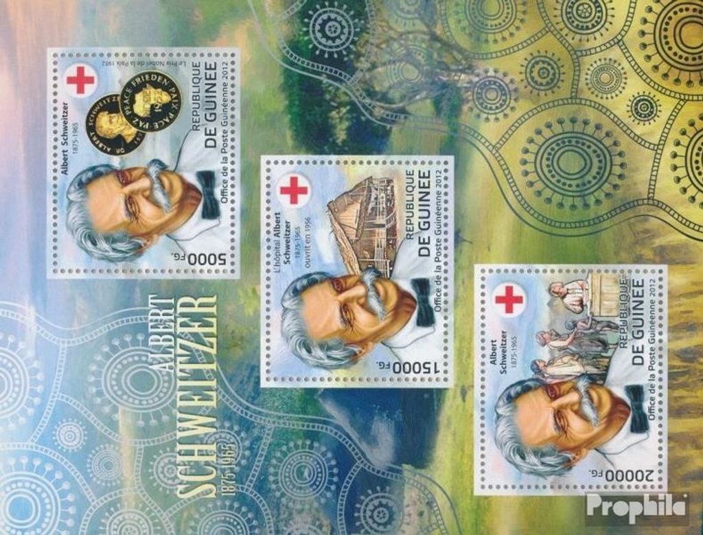Briefmarken Guinea 2012 Mi 9264-9266 Kleinbogen (kompl. Ausgabe) postfrisch Albert Schweitzer / Rotes Kreuz