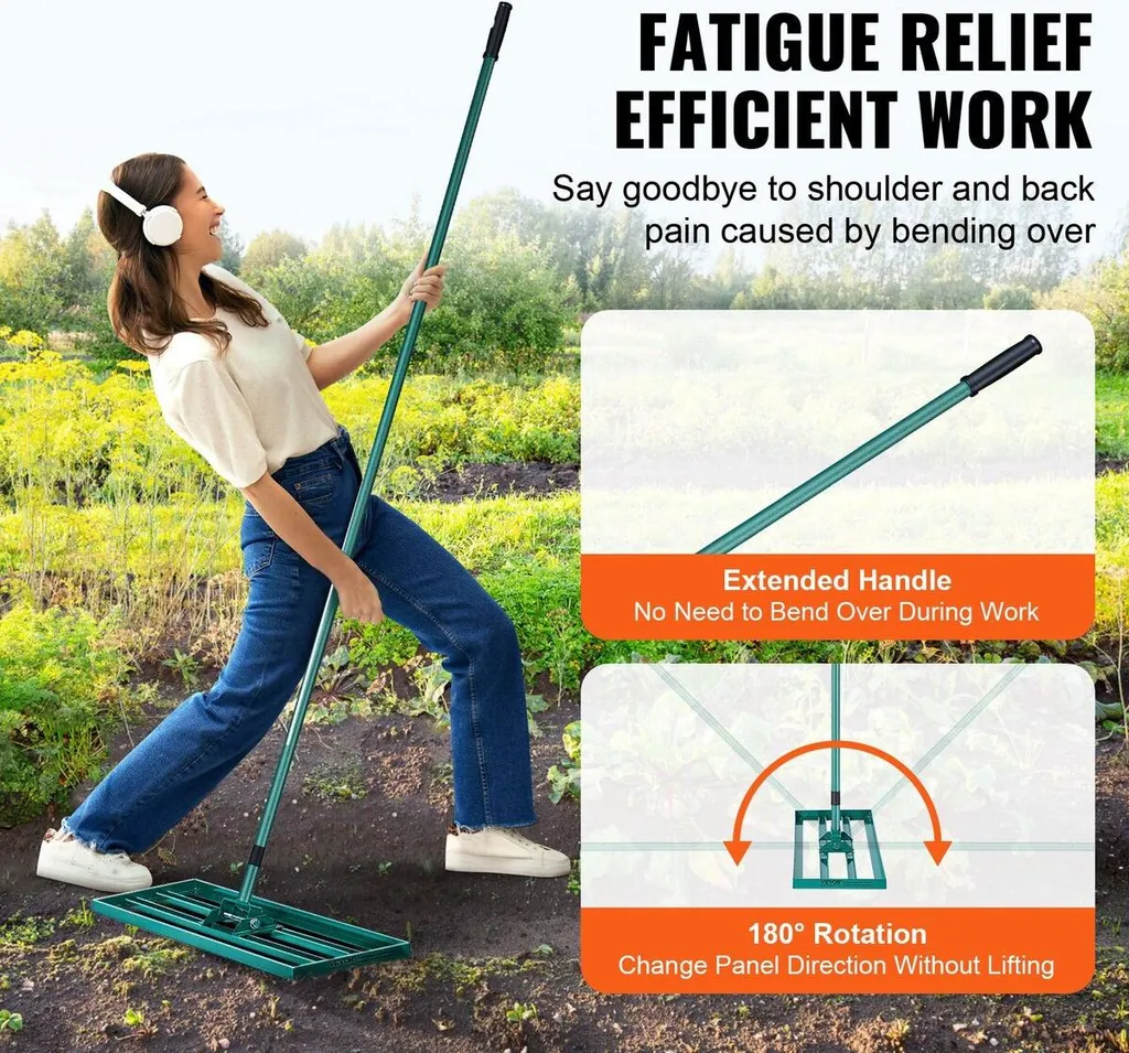 Rastrello livellatore per prato, 91,4 x 25,4 cm Attrezzo livellatore per prato, livellatore per prato resistente con manico allungato in acciaio da 198,1 cm, rastrello livellatore per giardino, prato da golf, fattoria - 6