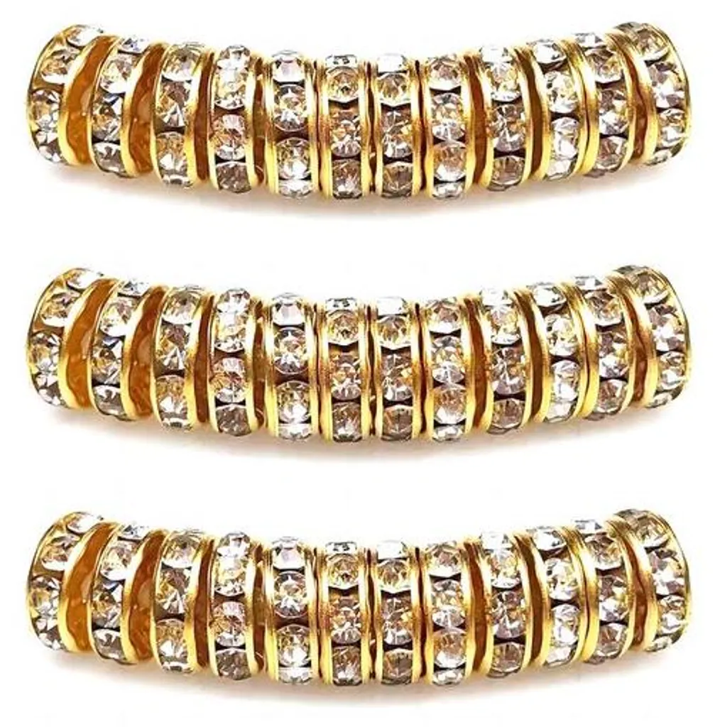 Perles 6 mm en strass blancs et or, accessoires de perlage brillants