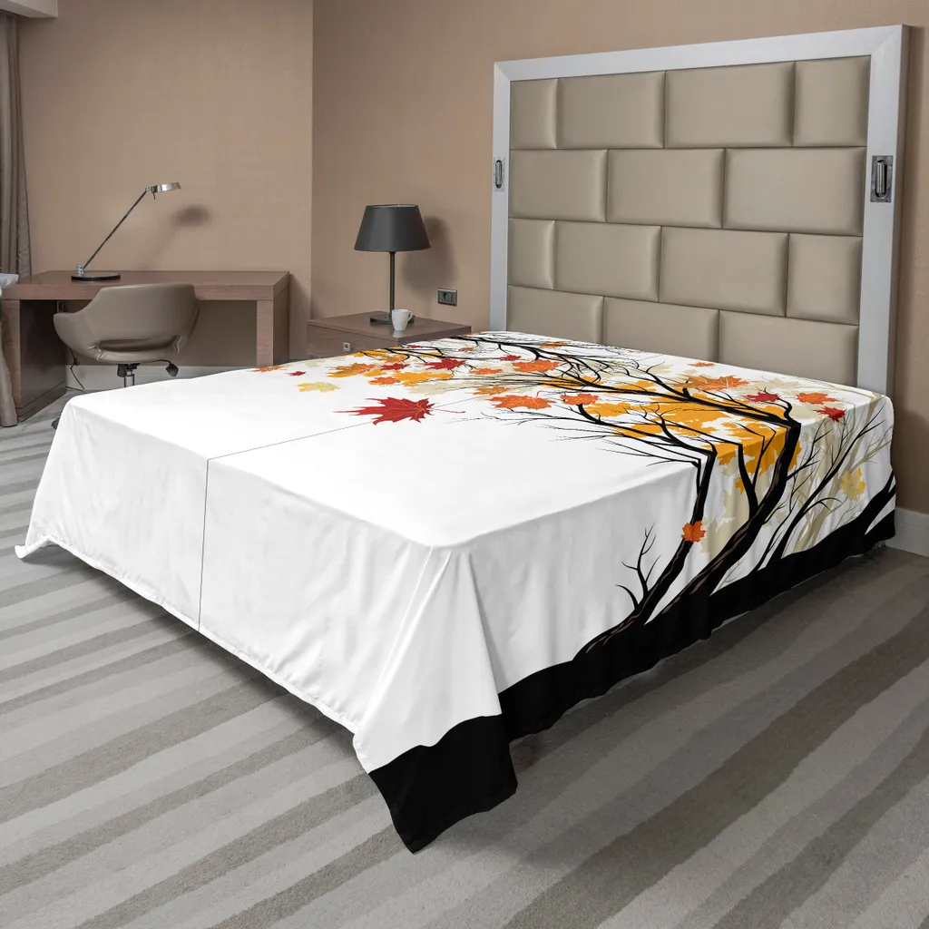 ABAKUHAUS Lenzuolo con albero, cornice con sagome di alberi neri e foglie secche Autumn Season Nature Forest, lenzuolo morbido e confortevole per un letto decorativo 1 pezzo 244 cm x 205 cm, multicolore