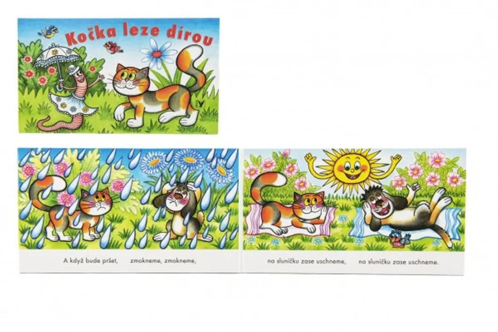 Livre Éveil Cartonné 16x9cm - Comptine Tchèque Kočka leze dírou CZ