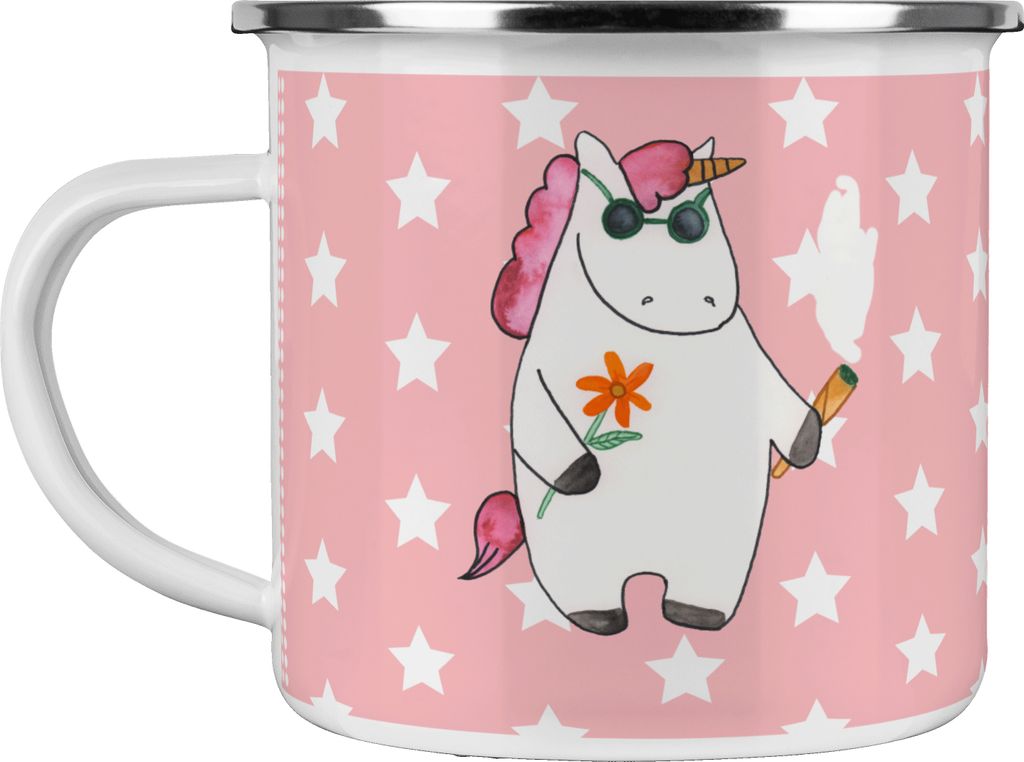 Mr. & Mrs. Panda Pott Einhorn Woodstock - Rot Pastell - Geschenk, Kaffeepott, Einhörner, Joint, Party, Emaille Tasse, Witzig, Alkohol, Unicorn, be...
