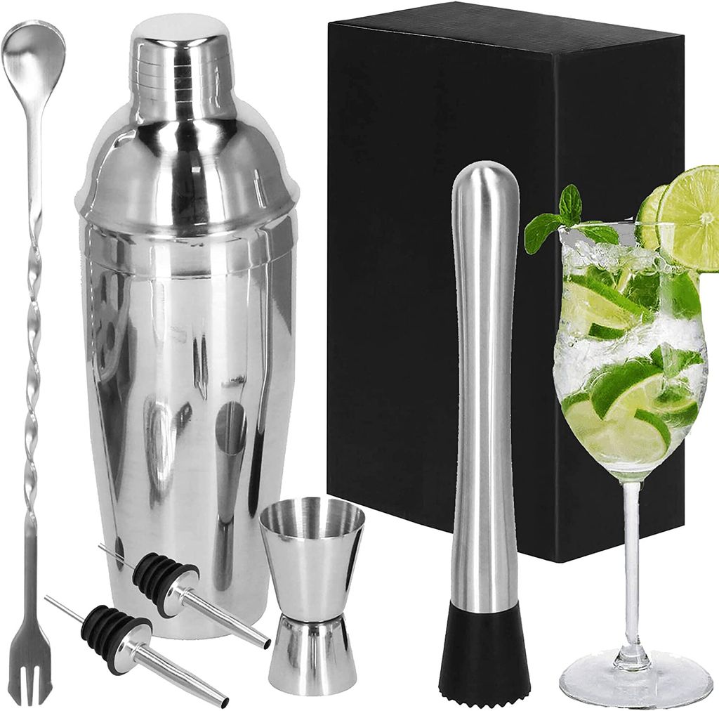 SPRINGOS Cocktail Shaker Set Edelstahl 6-teiliger Set Cobbler Shaker Edelstahlbecher Bar Set Für Mixgetränke Geschenk Exotischste Cocktails Barl...
