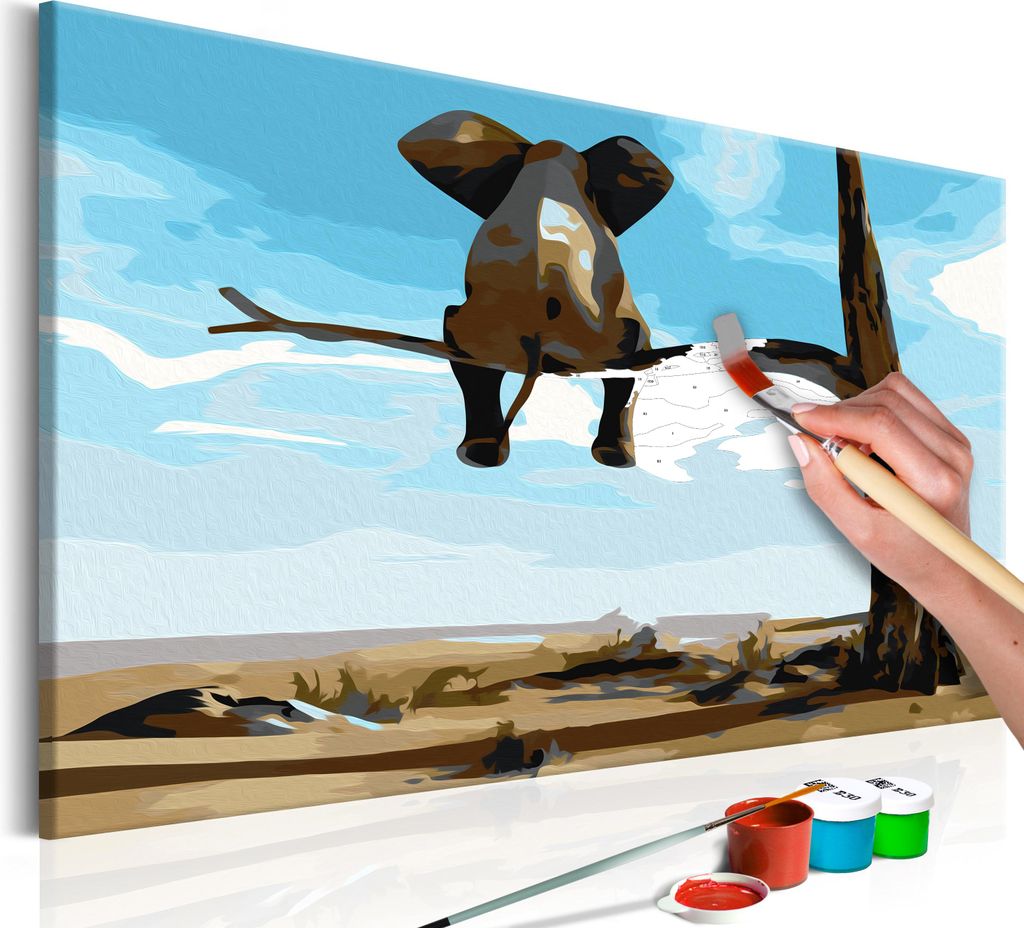 Malen nach Zahlen Elefant auf dem Baum 50x40 cm Malset mit Holzrahmen auf Leinwand für Erwachsene Kinder Gemälde Handgemalt Kit DIY n-A-0226-d-a