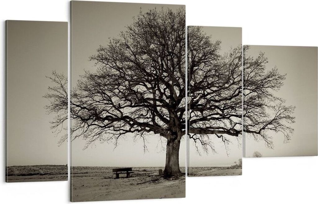 Bild auf Leinwand - Leinwandbild - 4 Teile - Baum Schnee Sepia - 120x70cm - Wand Bild - Wanddeko - Wandbilder - Leinwanddruck - Bilder - Wanddekora...