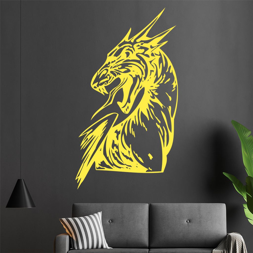 Drachen Kopf Wandtattoo in 6 Größen - Wandaufkleber Wall Sticker - Dekoration, Küche, Wohnzimmer, Schlafzimmer, Badezimmer