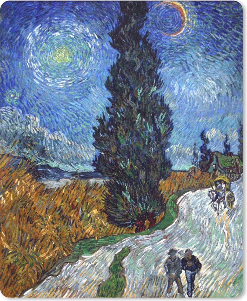 MuchoWow Mauspad Mousepad Straße mit Zypresse und Stern - Vincent van Gogh 19x23 cm - Mousepads - Maus Mat - Pad - Mausunterlage - Mauspads - Sp...