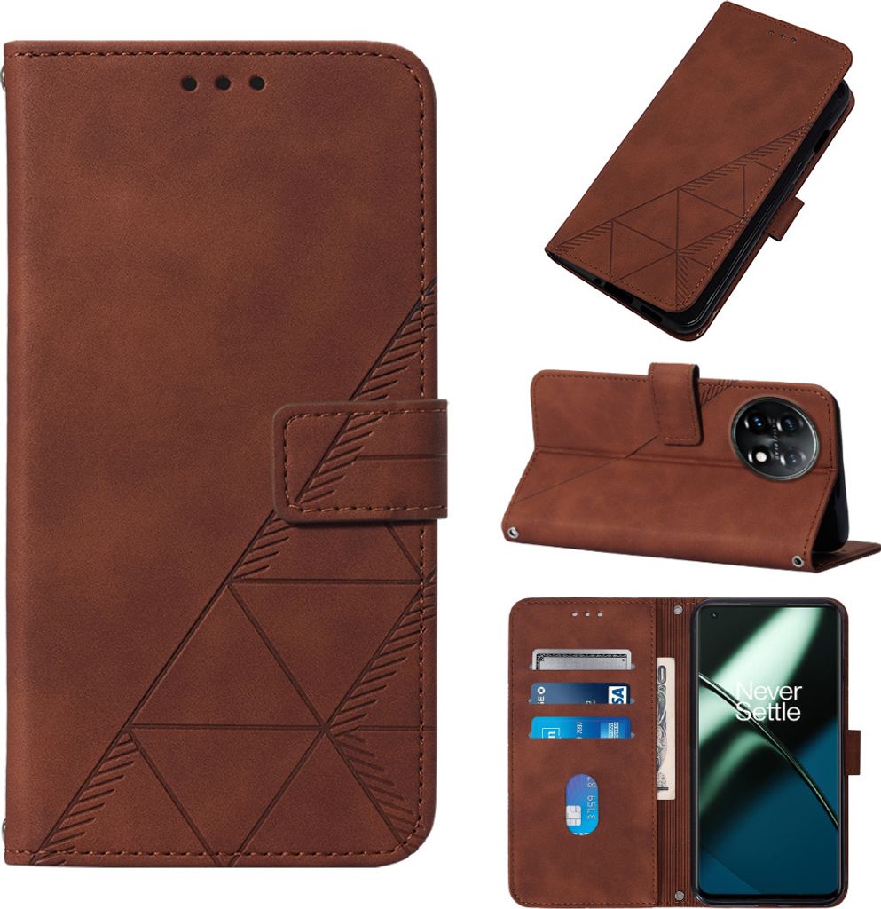 Hülle für OnePlus 11 Prägung Flip Leder Kartenfächer Schutzhülle mit Ständer Braun