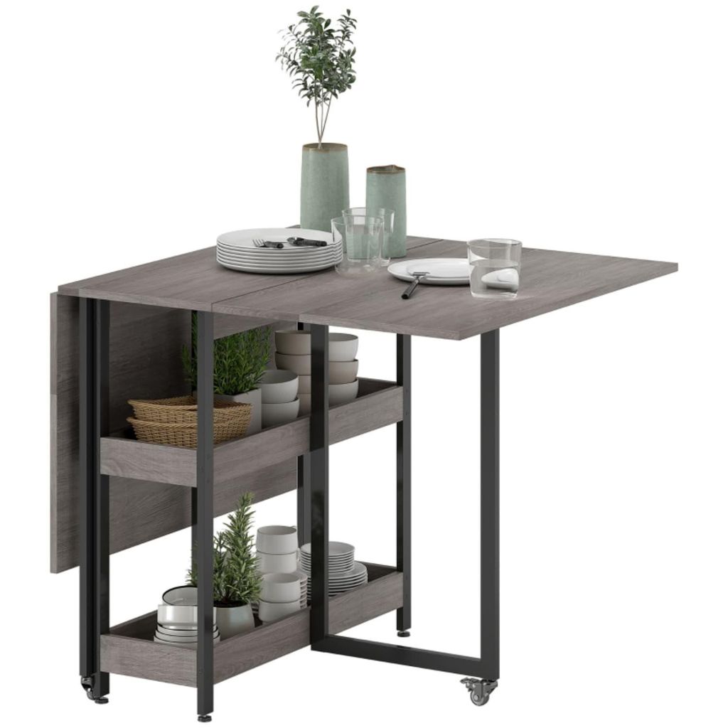 Esstisch Klappbar Küchentisch im Industriedesign mit 2 Offenen Ablagen, 133,4x80x75cm,Mobiler Esszimmertisch für Kleine Räume, Esszimmer, Küche