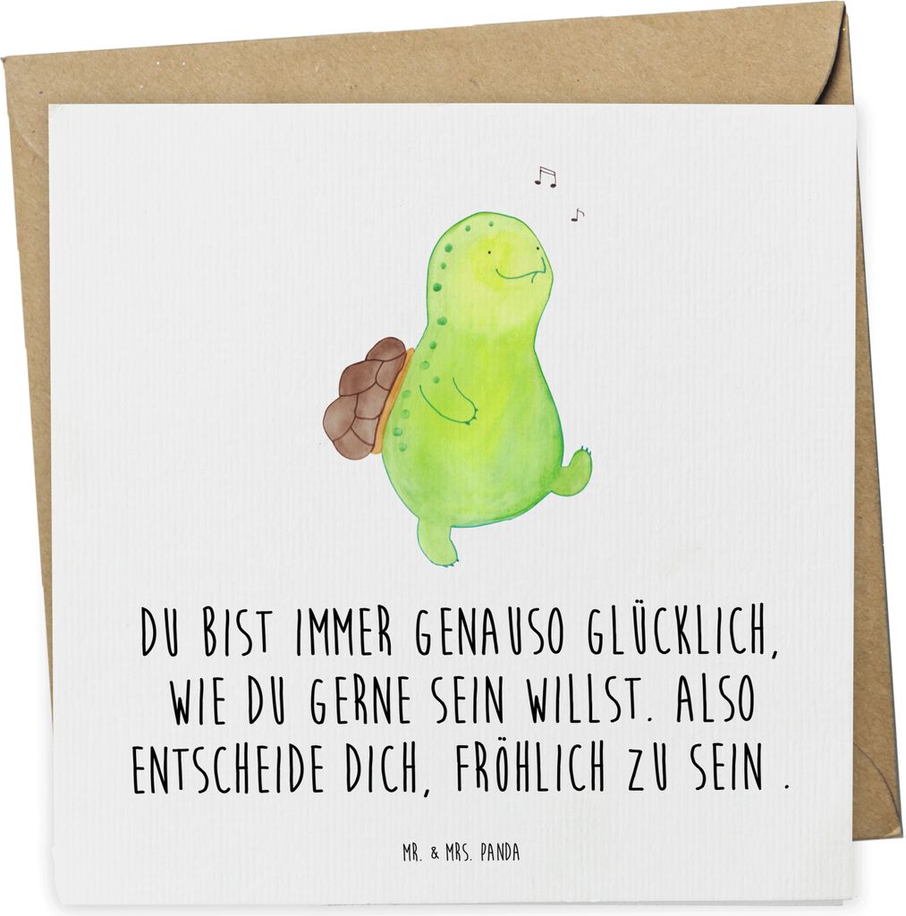 Mr. & Mrs. Panda Grußkarte Schildkröte Pfeifen - Weiß - Geschenk, faltkarte, doppelkarte, Depression, Glück, anlasskarte, Glückwunschkarte, Sc...