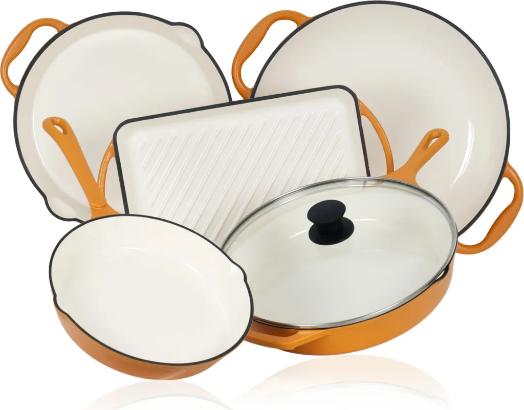 Set BBQ Mahlzeit Ghisa 5 Pezzi Piastra Grill e Paella Orange