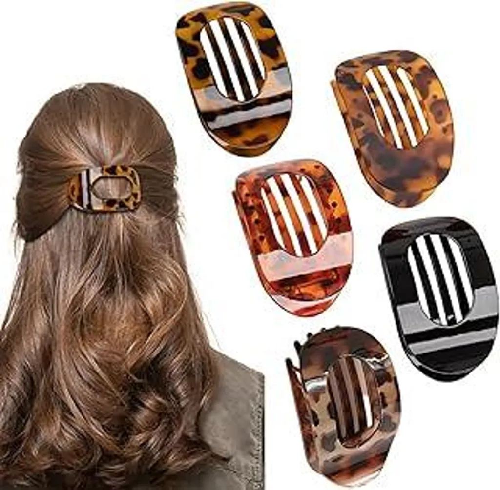 Noaxylic 5 pezzi fermagli per capelli francesi, elegante fermaglio per capelli piatto da donna, fermaglio ovale antiscivolo, fermaglio piatto grande 10 x 6 cm, per capelli spessi e sottili, uso quotidiano, guida, sport