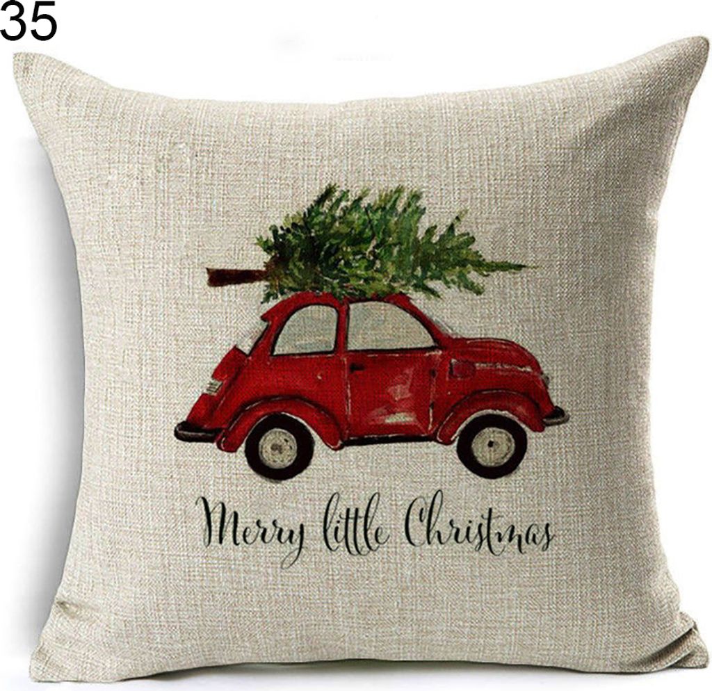 Weihnachtshund Santa Claus Rentier Kissen Cover Wurfkissen Hülle Sofa Dekor-#35 Weihnachtsbaum auf dem Auto