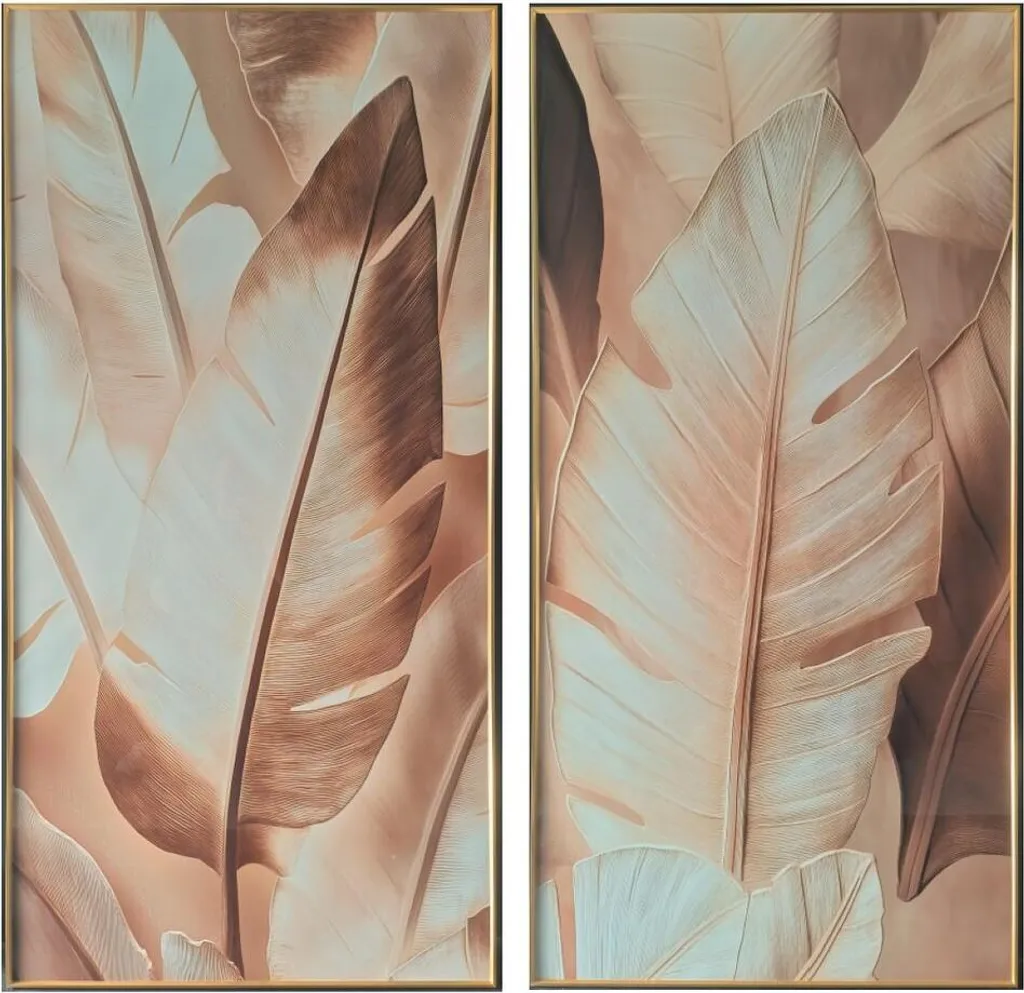 Tableau Home ESPRIT marron et or feuille 80x160 cm lot de 2 pièces