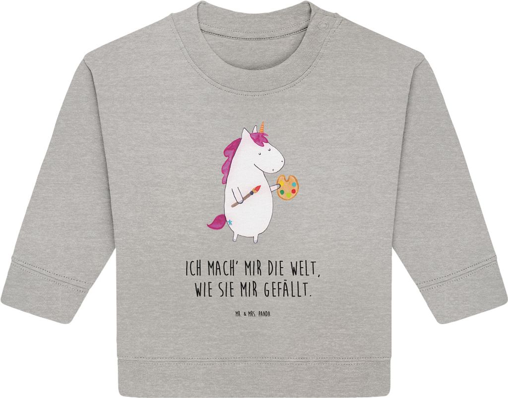Mr. & Mrs. Panda Organic Baby Pullover Einhorn Künstler 12. - 18. Monat - Heather Grey - Geschenk, Unicorn, Einhörner, Welt, Maler, Bullover, Eng...