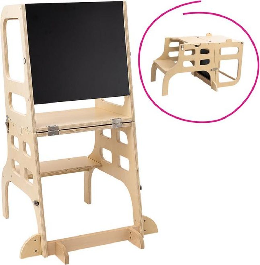 Kondela Montessori učící věž s tabulí 3v1 Magan - přírodní Obrázek produktu 