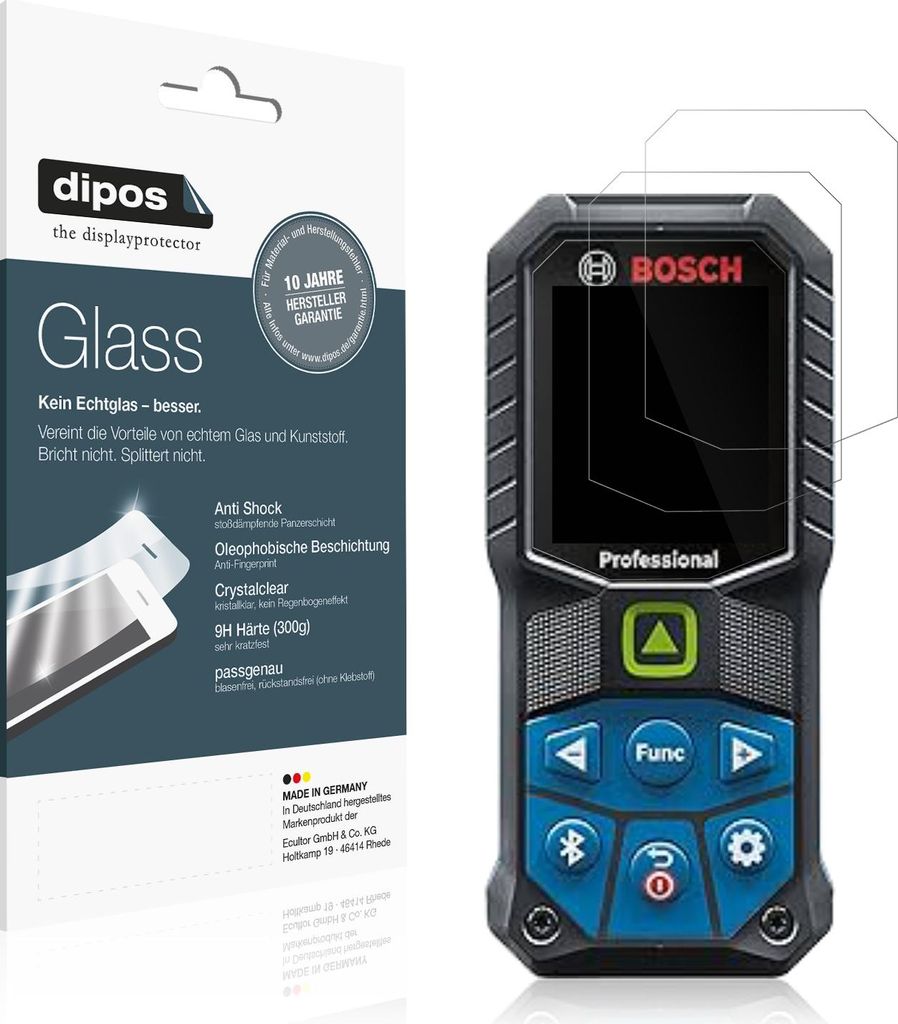 2x Schutzfolie für Bosch GLM 50-23 - Anti-Shock 9H Folie dipos Glass Kunststoffglas
