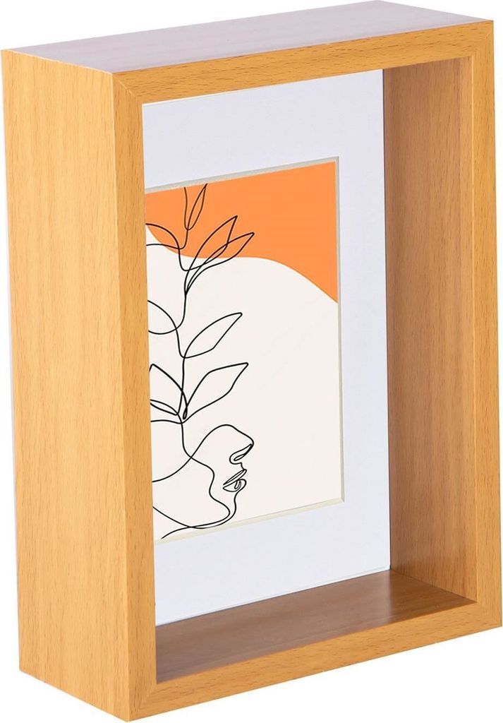 Nicola Spring 3D Deep Box Fotorahmen - stehendes hängendes Handwerk Schattenbildanzeige - 5 x 7 "mit 4 x 6" Halterung - hellholz / weiß