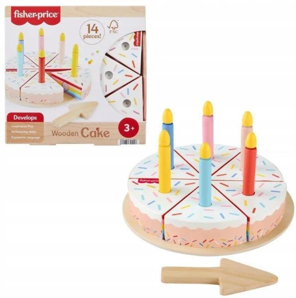 Drewniany tort urodzinowy Fisher-Price do zabawy