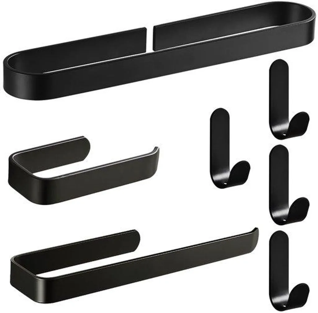 Ensemble d'accessoires de salle de bain noir mat 7 pièces adhésif