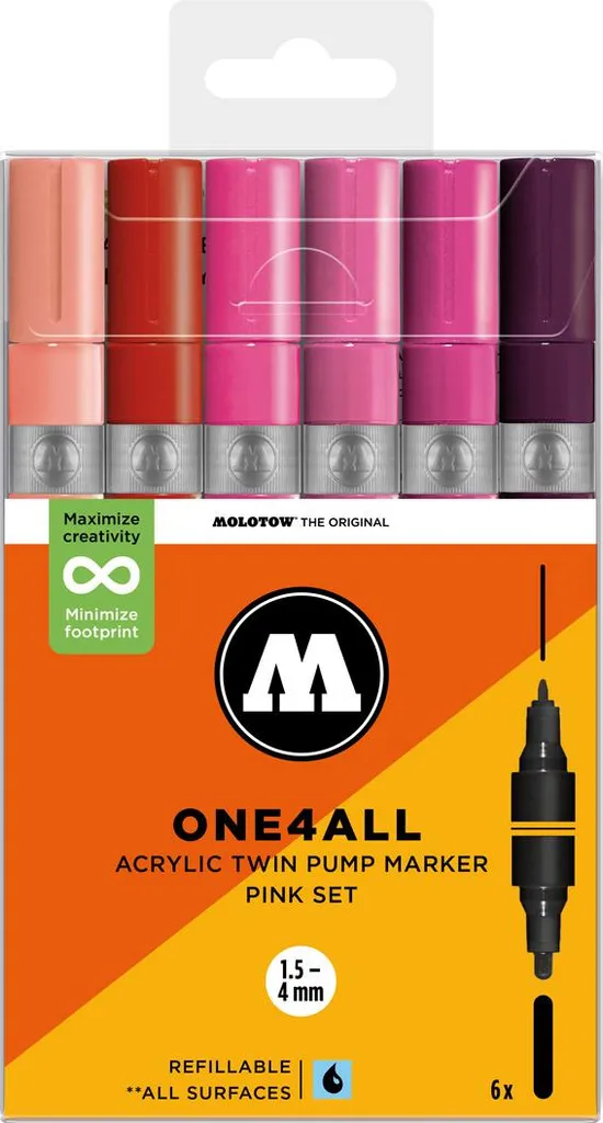 Set 6 Pennarelli Molotow One4All Acrylic Twin - Gamma Rosa Professionale