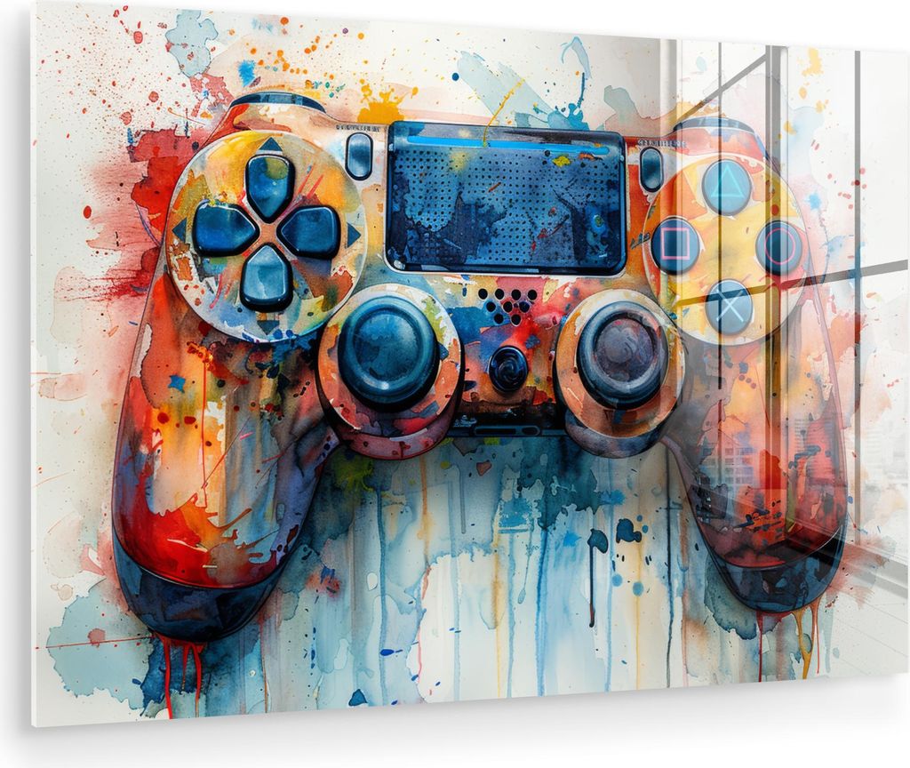 MuchoWow Glasbilder - Bilder auf Wandbild - Foto auf Glas Kinder- und Jugendzimmer - Spiele - Gamecontroller 60x40 cm Wanddekoration aus Glas - Acr...