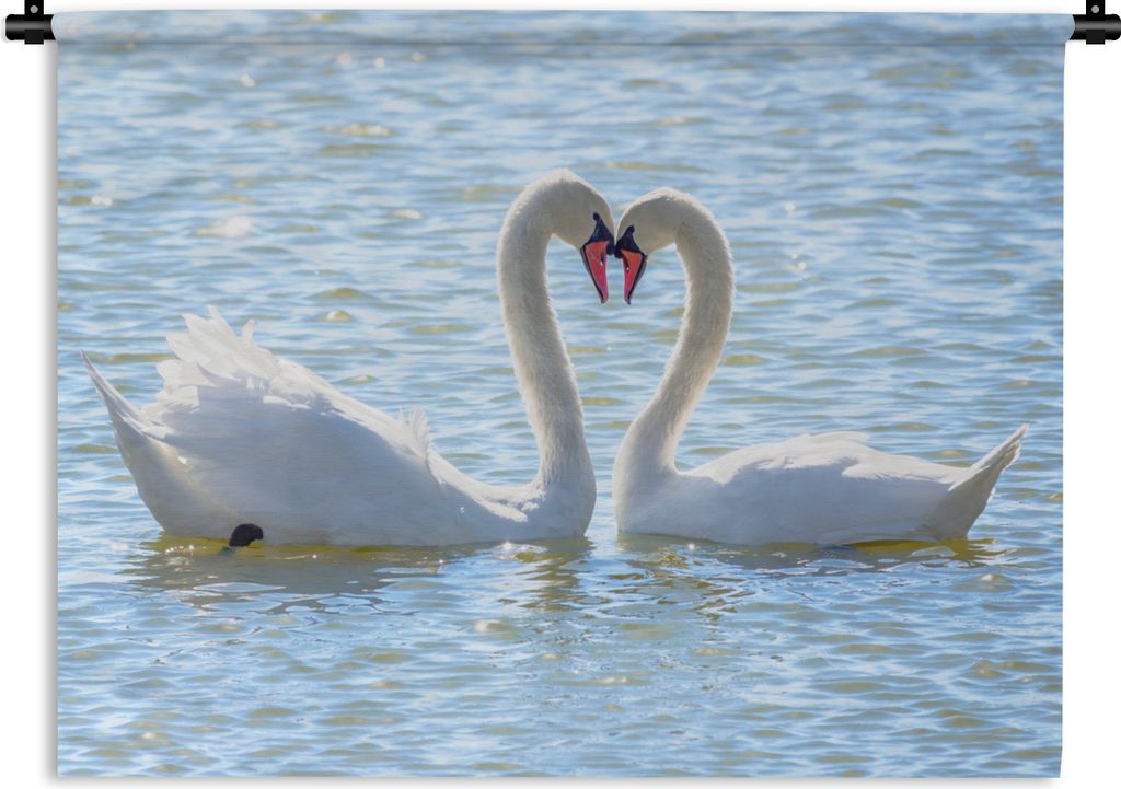 MuchoWow Wandteppich Wandbehang Vögel - Schwan - Wasser - Liebe - Sonne 90x67.5 cm Tapisserie Dekoration Wandtuch - Fototeppich - Wand-Skulpturen