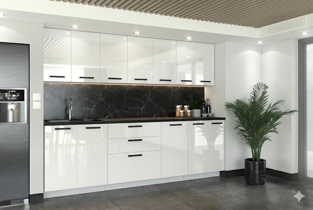 ULWEHOME Küchenzeile 260 cm Weiß Hochglanz, Küchenmöbel-Set Produktbild 