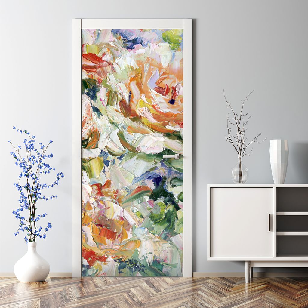 Dekorative Türtapete Türposter Tür Dekor selbstklebend Türaufkleber Blätter Blüte dunkel 70 x 200 cm