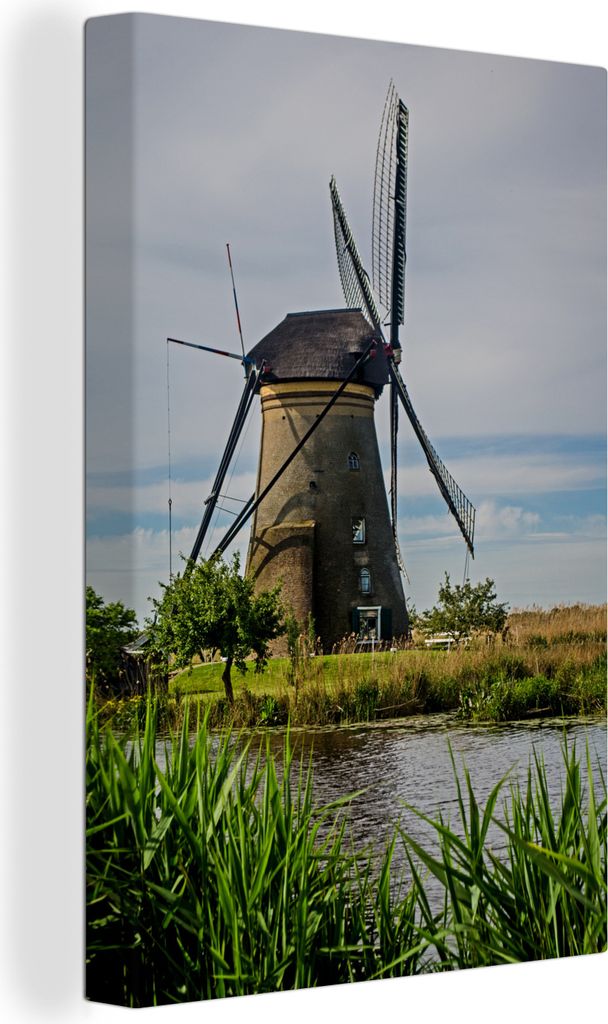 OneMillionCanvasses - Leinwandbilder - 90x140 cm, Windmühle in Kinderdijk, Wandbilder Kunstdruck Wanddekoration - Wandschmucke - Schlafzimmer
