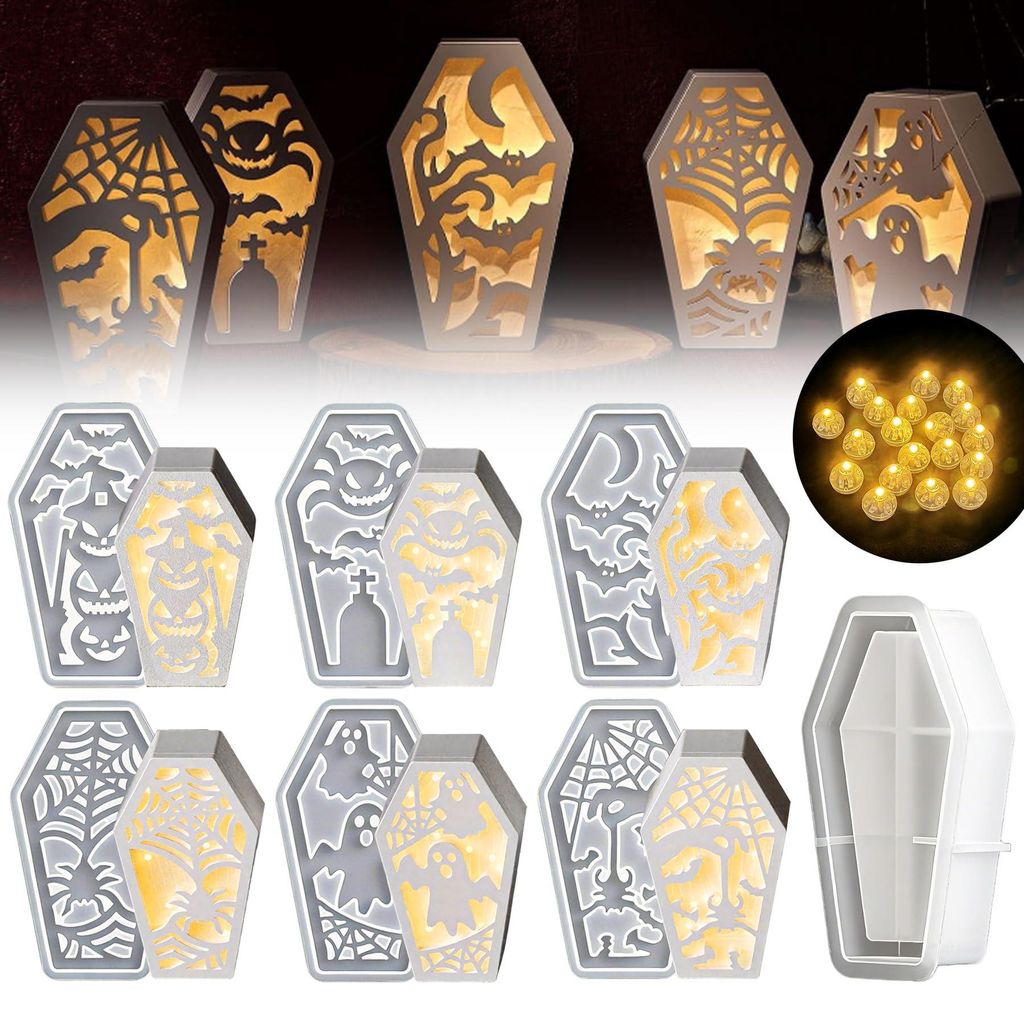 Silikon-Geschenkboxformen, 7-teilige Silikon-Geschenkboxform + 20 LED-Ballonlichter, Gipsformen zum Gießen, DIY-Geschenkbox mit Deckel