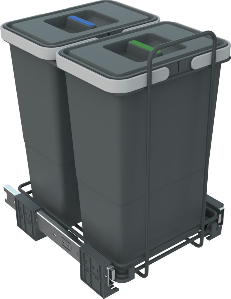 ECOFIL Abfallsammler 8+8L mit Deckel; vollausziebar; Bodenmontage ab Korpusbreite 30cm