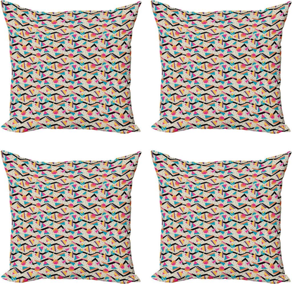 ABAKUHAUS Jahrgang Kissenbezug Set (4 Stück), 80er Memphis Geometrischer, Moderner Doppelseitiger Digitaldruck, 50 cm x 50 cm, Mehrfarbig