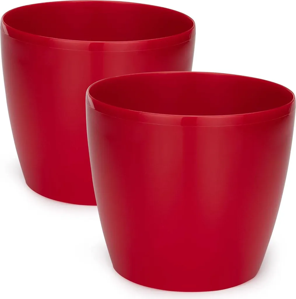 Set de 2 pots de fleurs rouge 18 cm en plastique pour déco maison