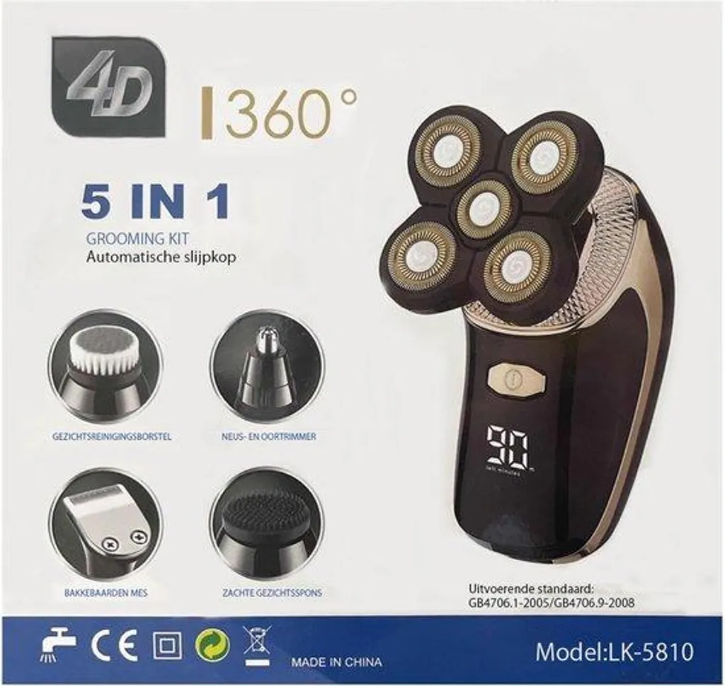 Rasoir Électrique Homme à Tête Pivotante 5D - Tondeuse Sans Fil Noire