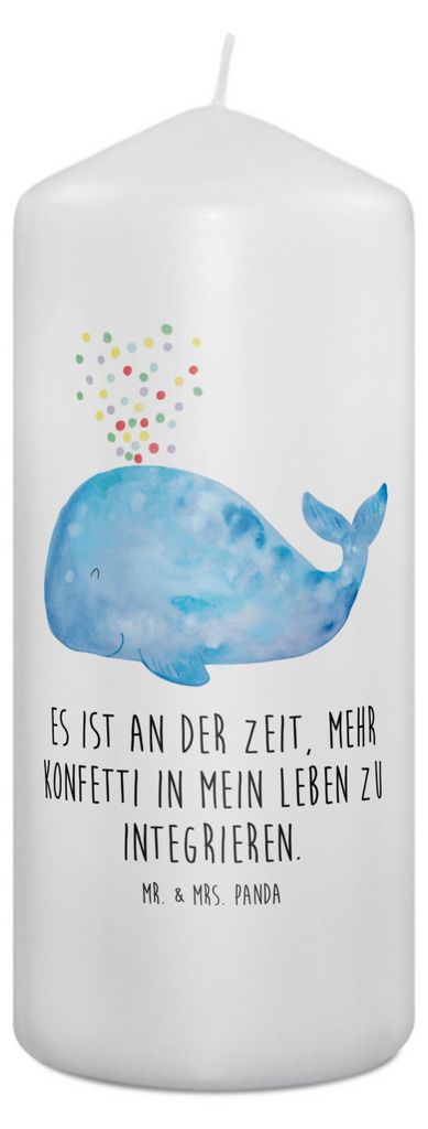 Mr. & Mrs. Panda Kerze Wal Konfetti 19 x 8 cm - Weiß - Geschenk, Trennung, Blockkerze, Stumpenkerze, Abnehmen, Erinnerungslicht, Bedruckte, Erinne...