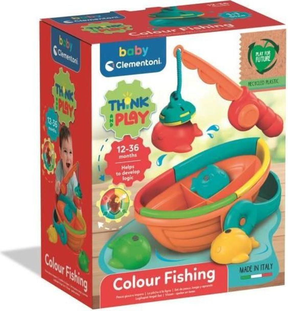 CLEMENTONI Angelspiel, Magnetisches Angelspiel, Farbig sortierte Fische, Inklusive Boot, Ab 3 Jahren