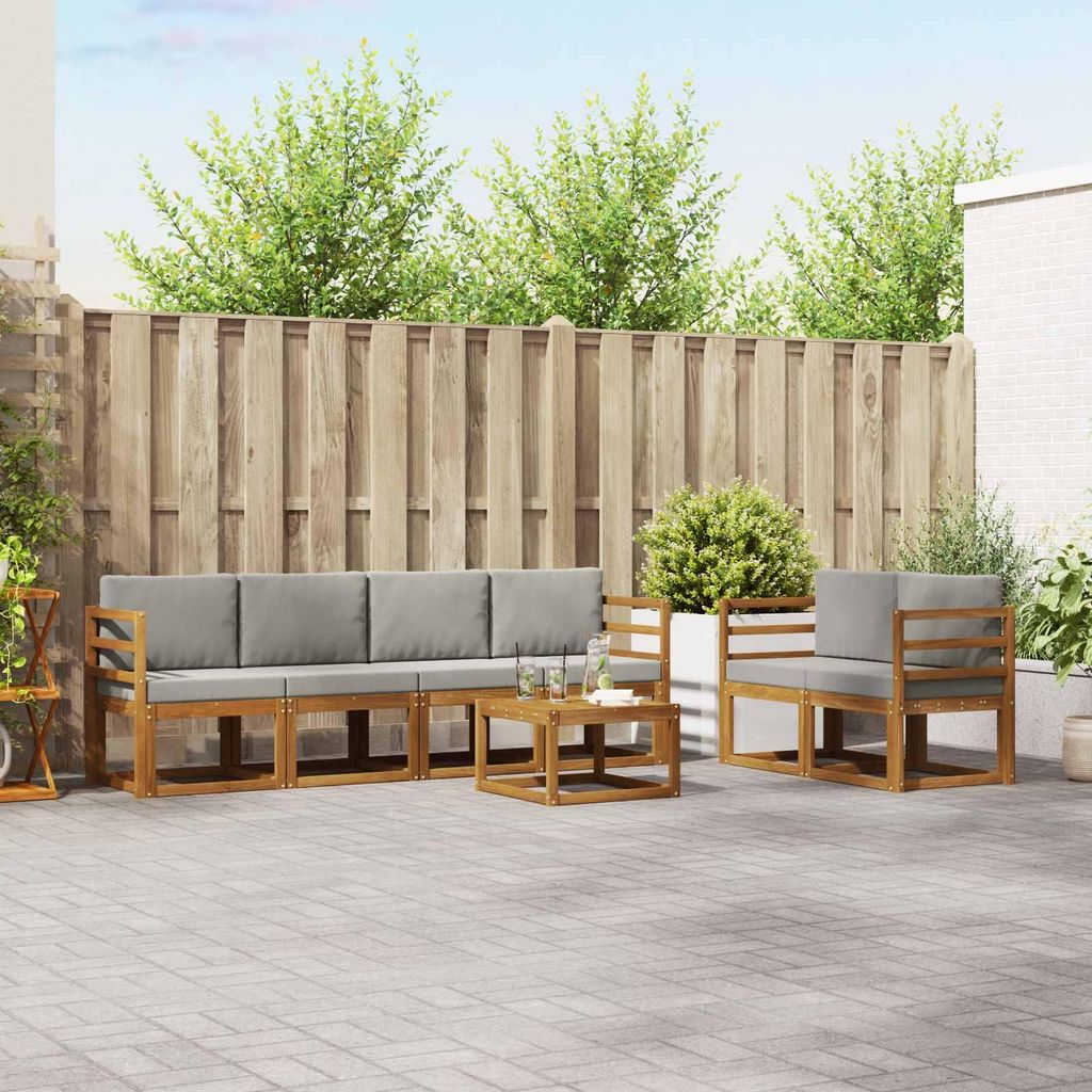 Outdoor-Sofagarnitur - VIDAXL - Terrassen-Sofa - mit Kissen - 7 pcs - Natürlich und Hellgrau