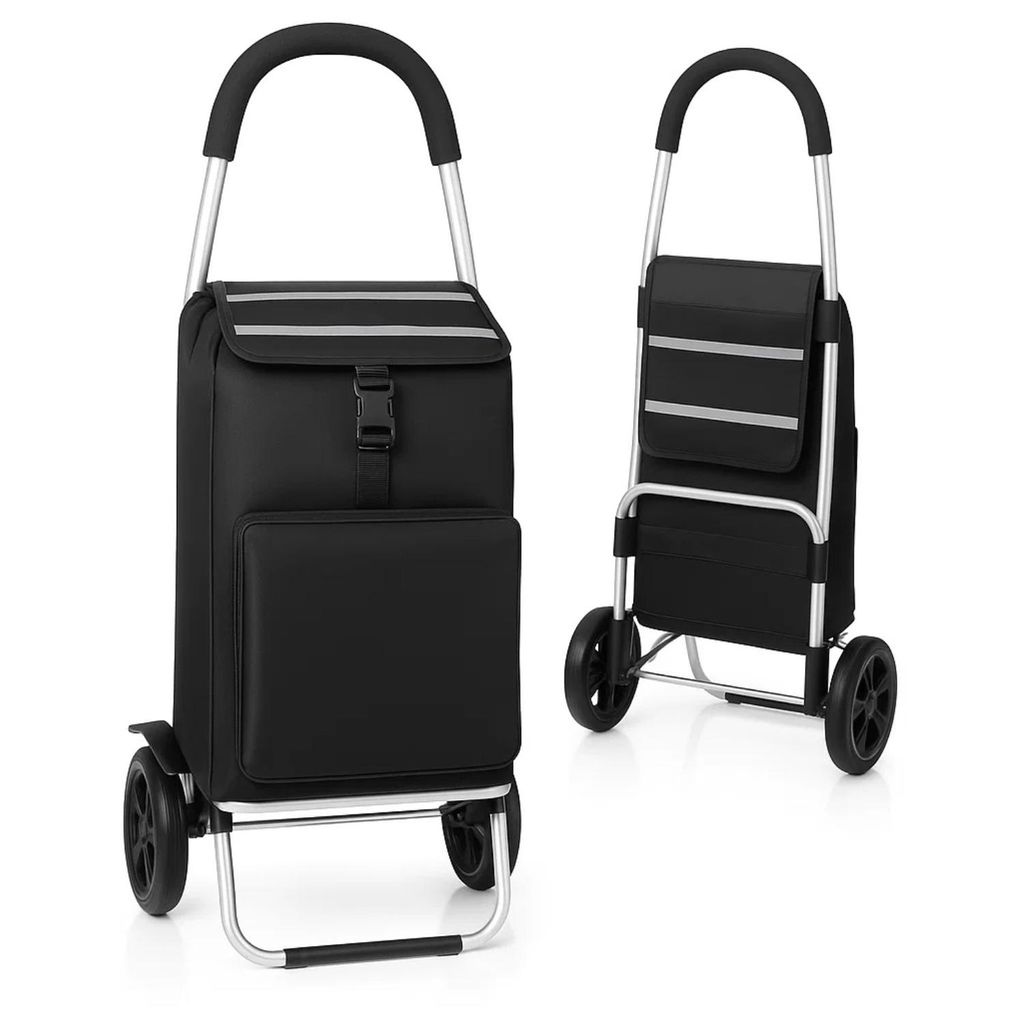 BigDean 2-in-1 Einkaufstrolley klappbar auch als Sackkarre nutzbar – Einkaufswagen mit separatem Kühlfach & extra großen Reifen
