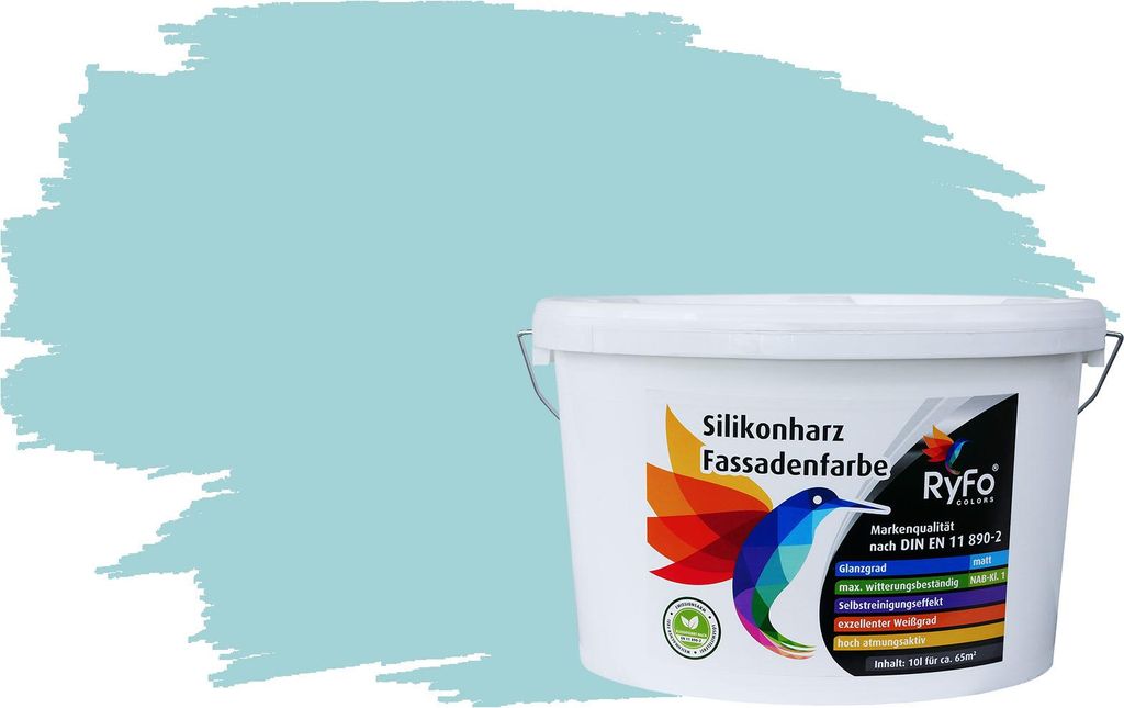 RyFo Colors Silikonharz Fassadenfarbe Lotuseffekt Trend Gletscherblau 10l - bunte Fassadenfarbe, weitere Blau Farbtöne und Größen erhältlich, D...