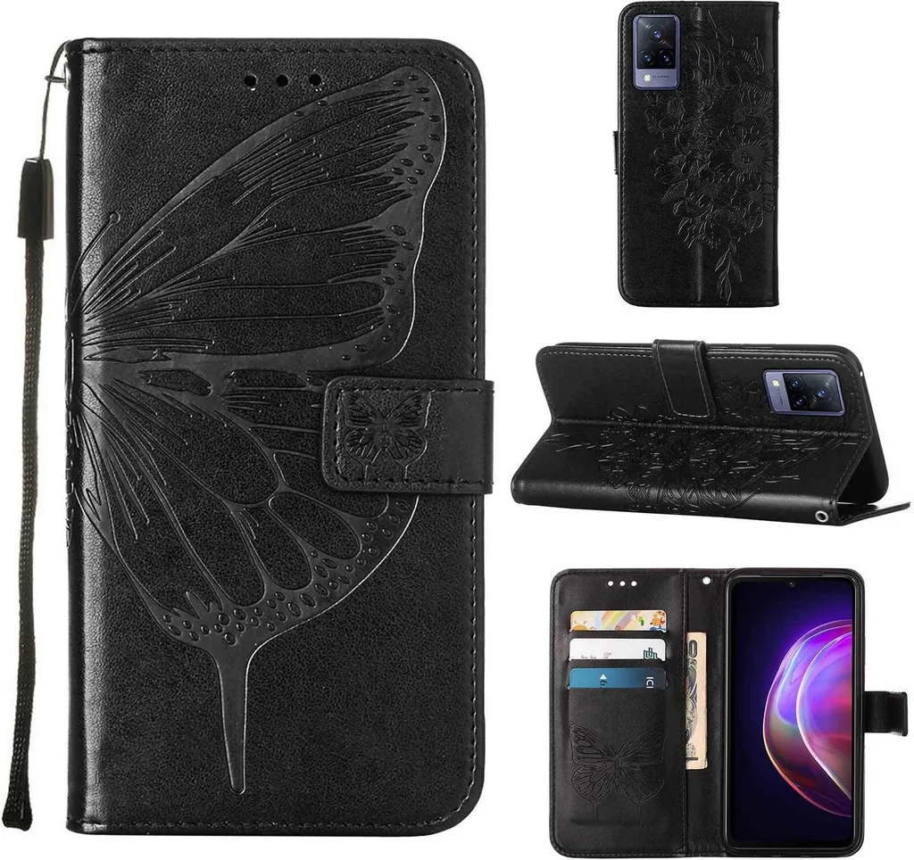Cover VIVO V21 5G Farfalla | Custodia Portafoglio Elegante Nera