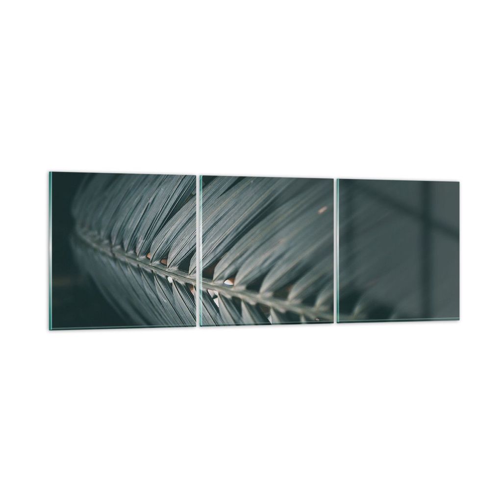 Bilder auf glas - 3 Teile - Blatt Palme exotisch - 150x50cm - Glasbilder - Wandbilder - Bilder - zum Aufhängen bereit - Wanddekoration aus Glas - ...