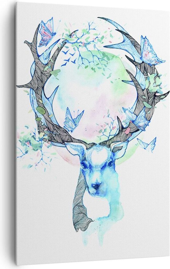 Bild auf Leinwand - Leinwandbild - Einteilig - Hirsch Natur Landschaft Dekoration - 80x120cm - Wand Bild - Wandbilder - Leinwanddruck - Wanddekorat...