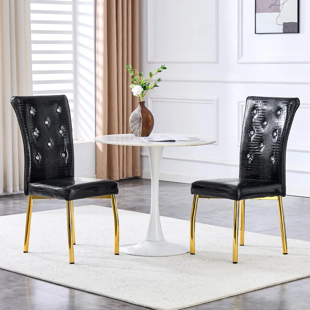 Chaises de salle à manger rétro lot de 2 en similicuir croco or