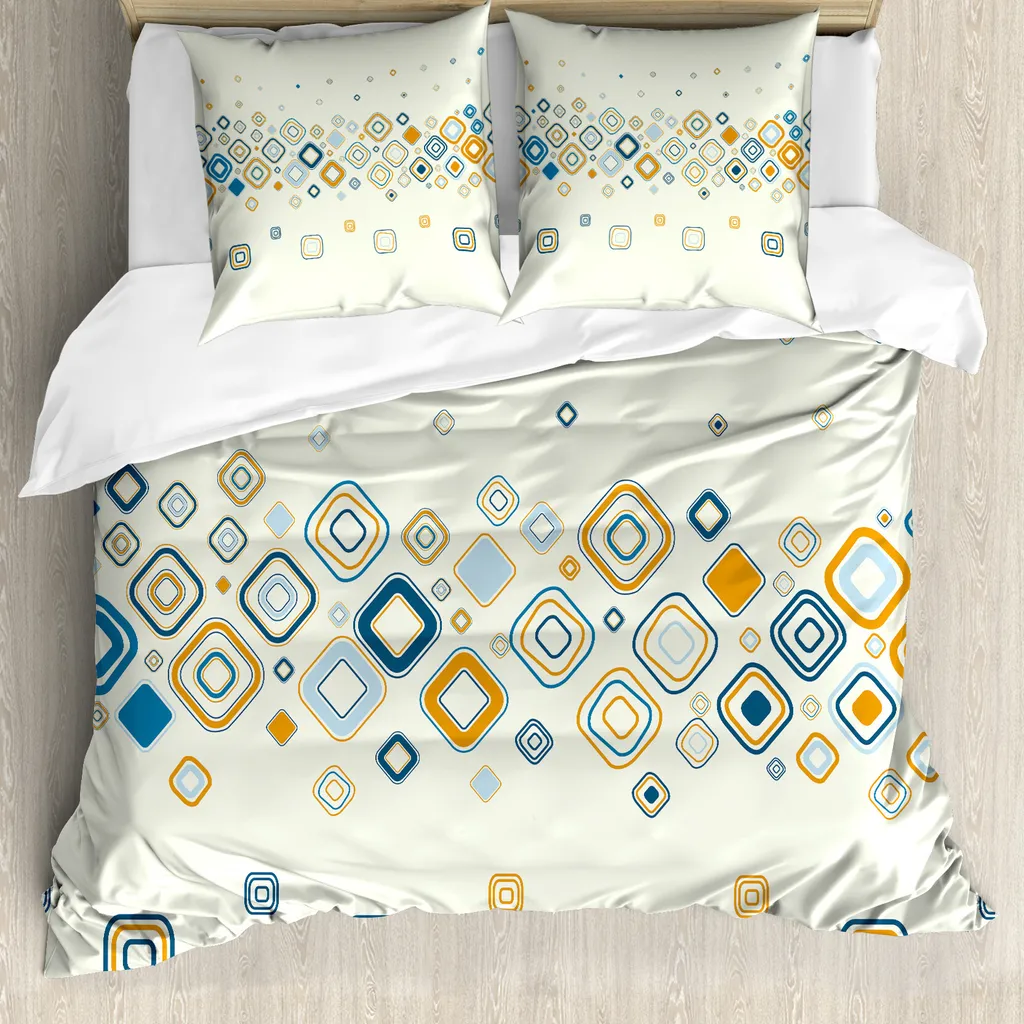 ABAKUHAUS Set copripiumino moderno per letti matrimoniali, motivo geometrico astratto, antiacaro, adatto a chi soffre di allergie, con federe, blu cielo scuro, azzurro, calendula
