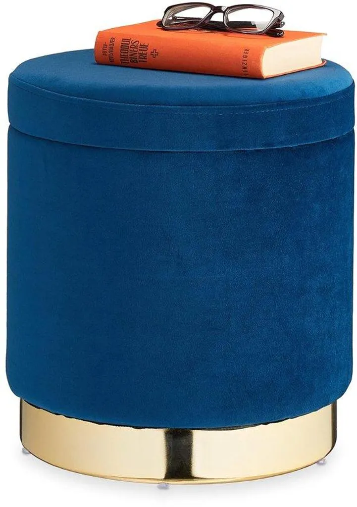 Pouf velours bleu pour chambre et salon - Siège d'appoint avec coffre